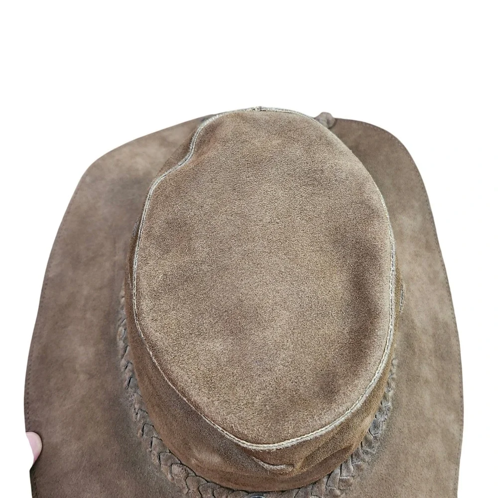 Banana Republic Vtg Klondike Leather Outback‎ Cowboy Hat Braided Band Concho S/M
